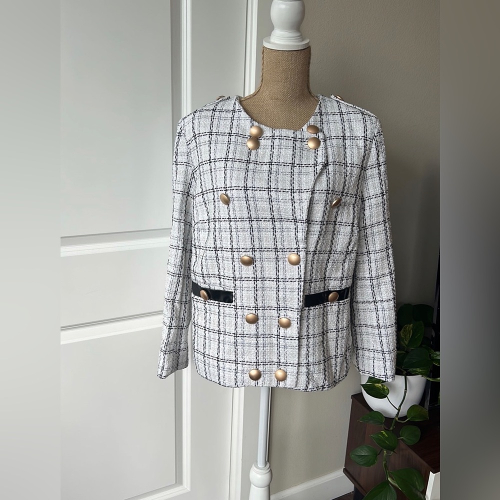 Plus size white blazer with gold